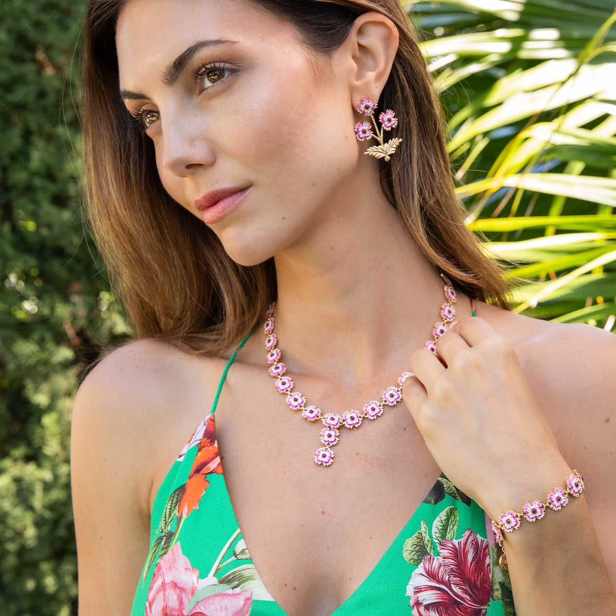 Dianthus Convertible Bouquet Post Earrings Pink, scale reference view
