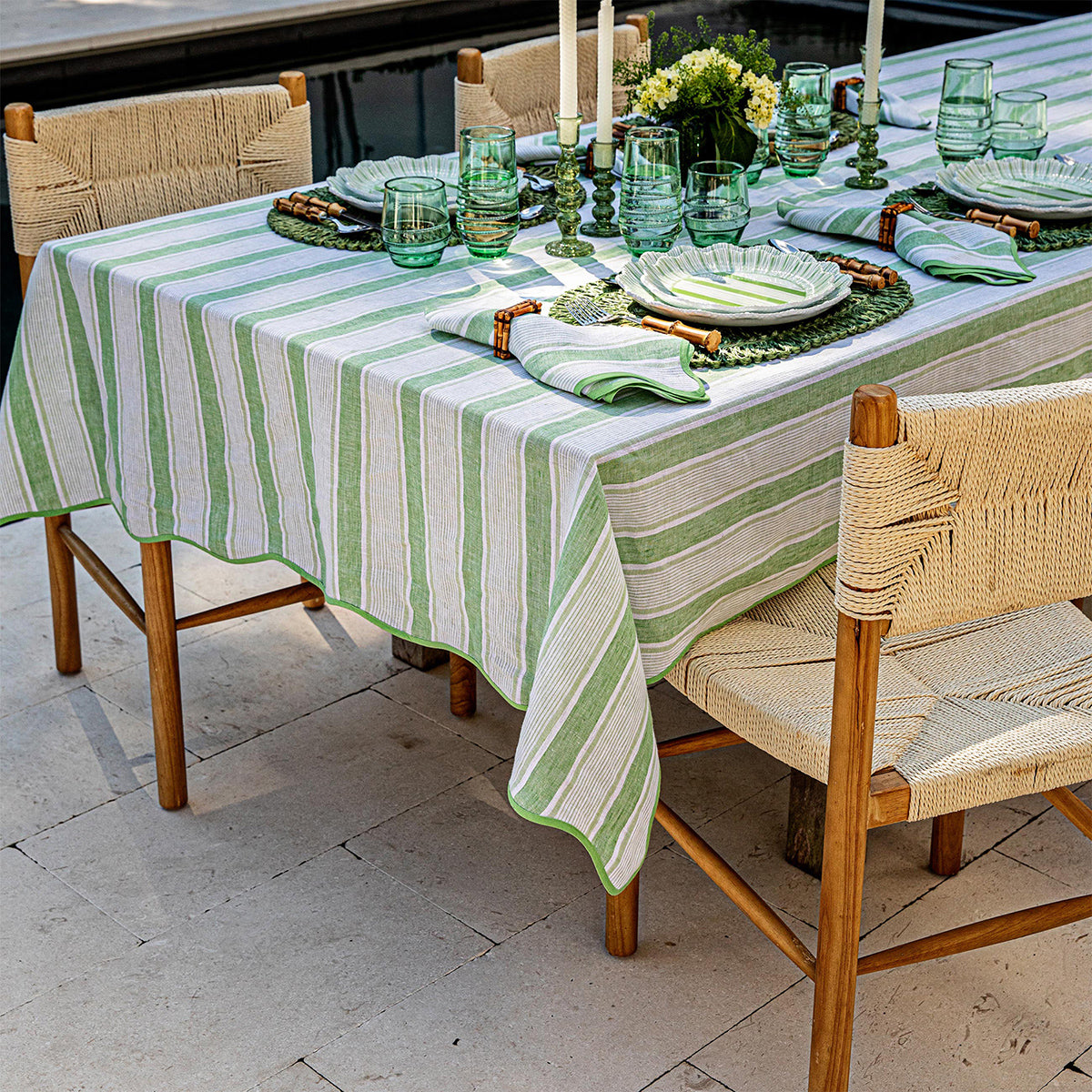 Cabana Stripe 60 in x 120 in Tablecloth - Seagrass – Juliska