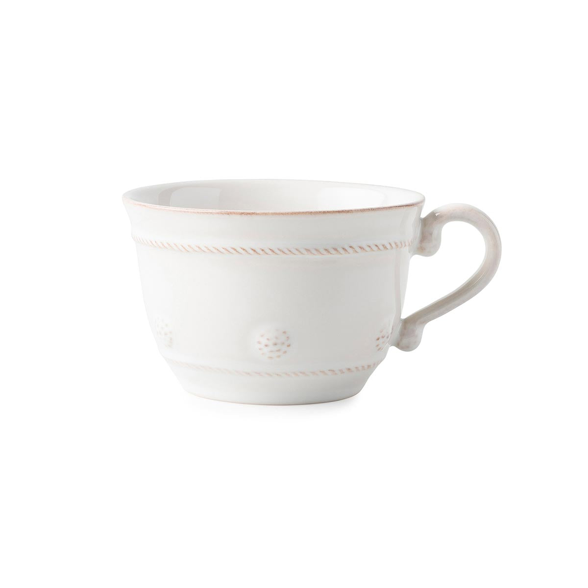 This whitewash tea cup is romantically detailed with our subtle thread and berries motif as a nod to our signature Bohemian glassware collection.