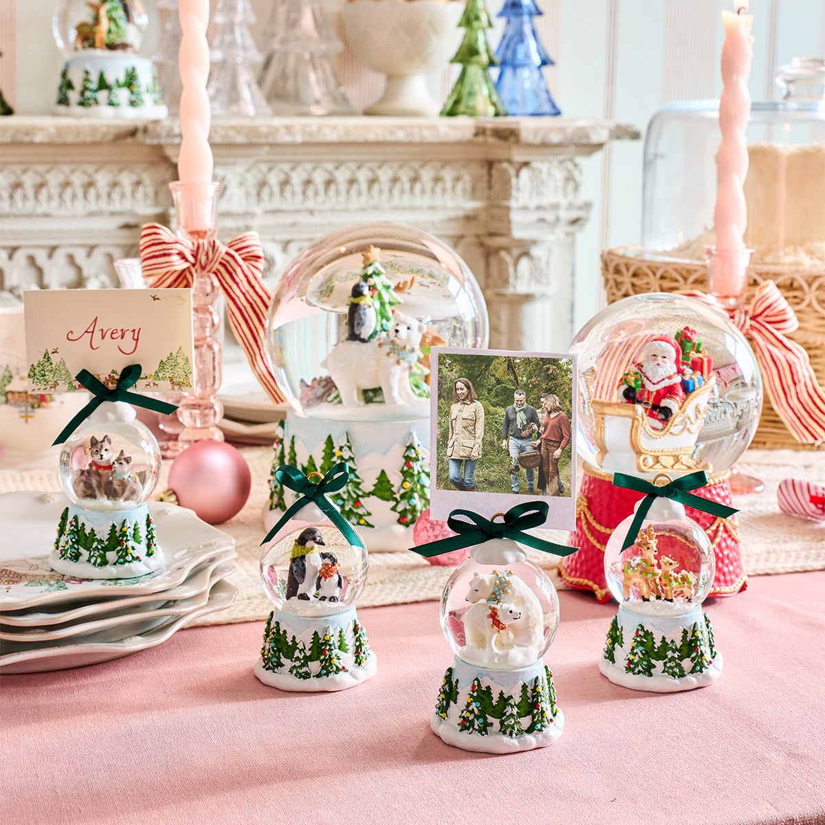Berry & Thread North Pole Husky Snow Globe Place Card Holder - lifestyle setting