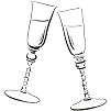 Two champagne glasses on a white background