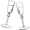 Illustration of two champagne glasses clinking.