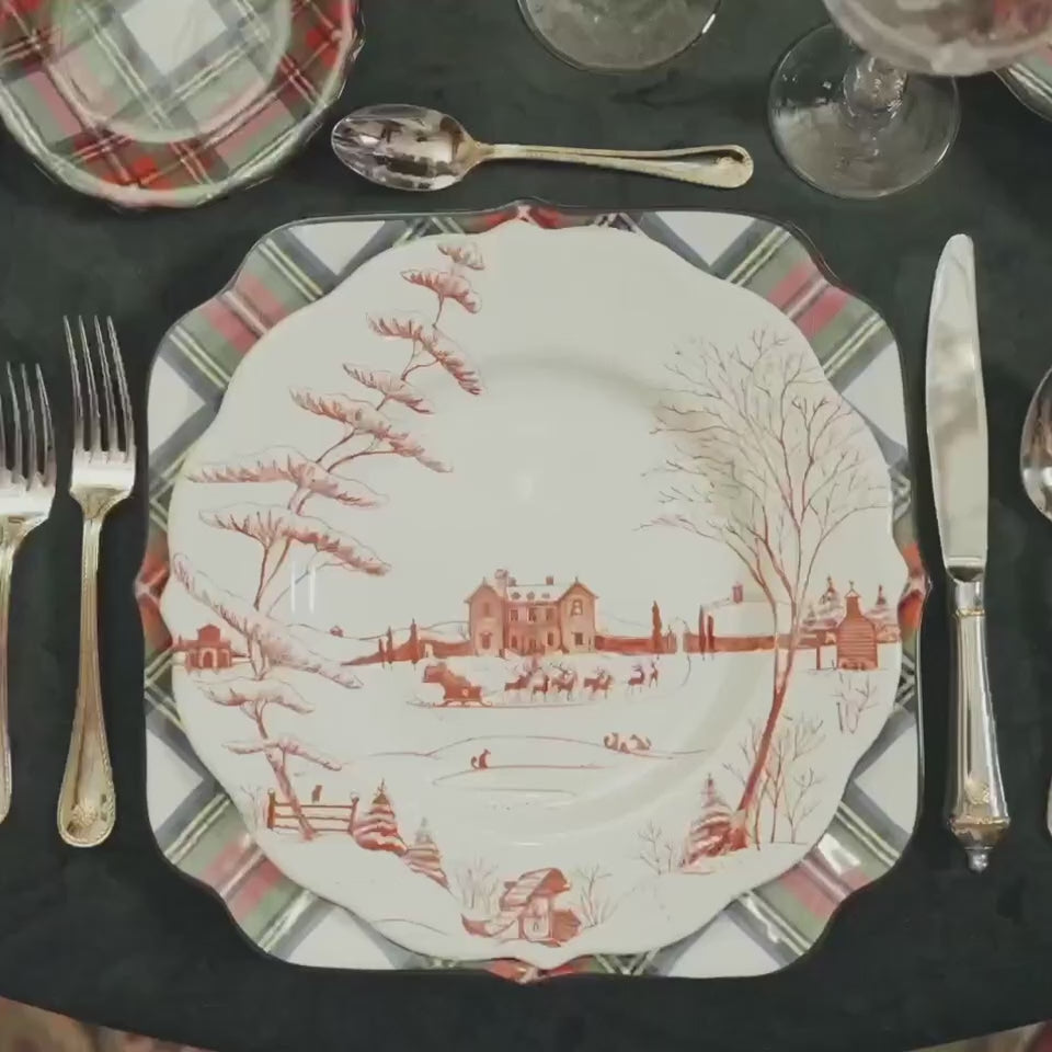 Load video: Video of Country Estate Winter Frolic Collection Being Used At Dinner Party