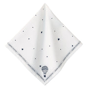 A clean expanse of crisp cotton sateen is strewn with a sprinkling of hearts - like romantically falling confetti or snowflakes - in an eternally chic black-on-white motif. Edged throughout with our hand sketched L’amour Toujours border and charming hot air balloons at each corner, this lovely napkin lends itself just as well for breakfast in bed to an elegant brasserie-inspired affair. 