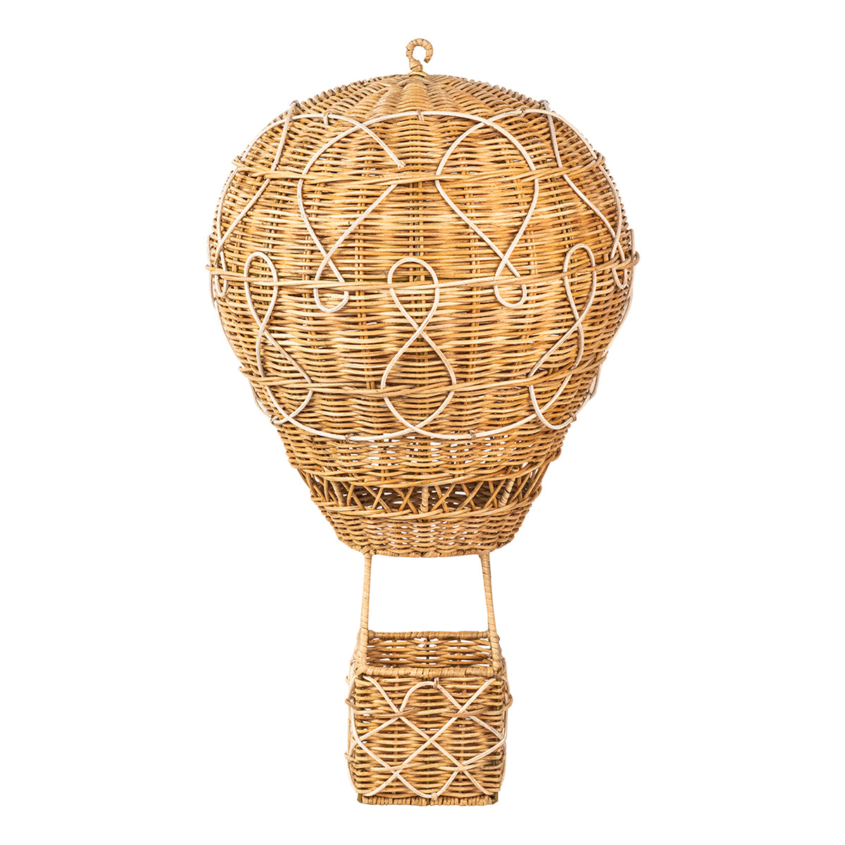 Reminiscent of found treasures from a Provencal French market, this whimsical wicker statement piece is a wonderful addition to any entertaining enthusiast’s trove, ready to take decorating dreams to new heights. Made from sturdy woven rattan, the basket can stand alone on the table as a centerpiece or hang aloft from its convenient hook. Rustic and romantic, it is especially enchanting when filled with floral arrangements and festooned with coordinating ribbons.