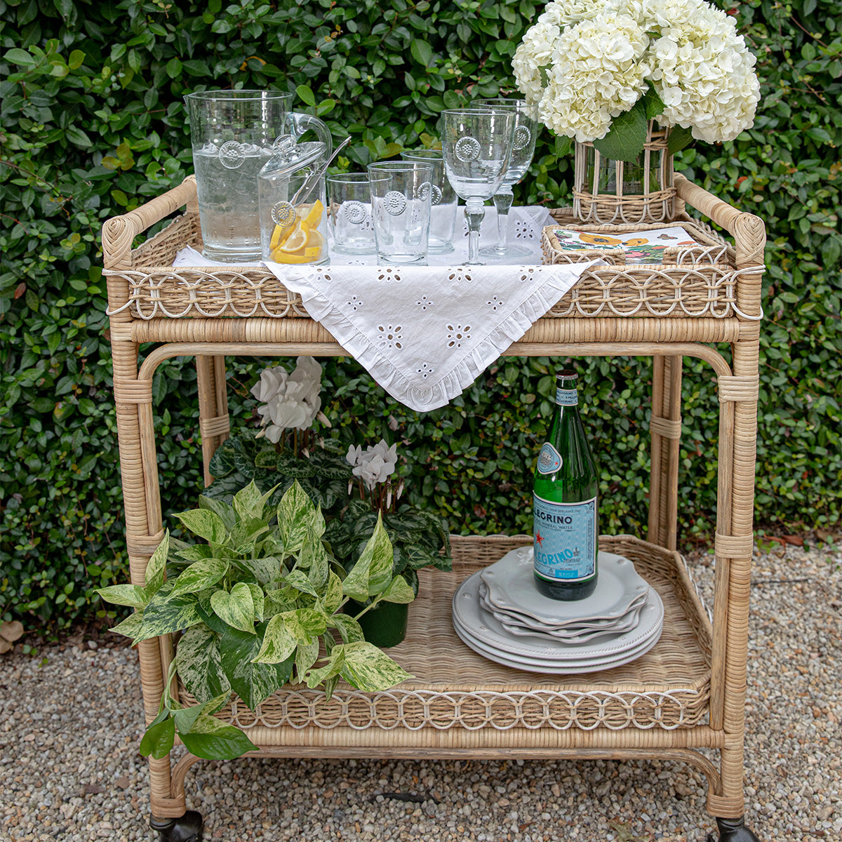 Provence Rattan Bar Cart - Whitewash | Juliska