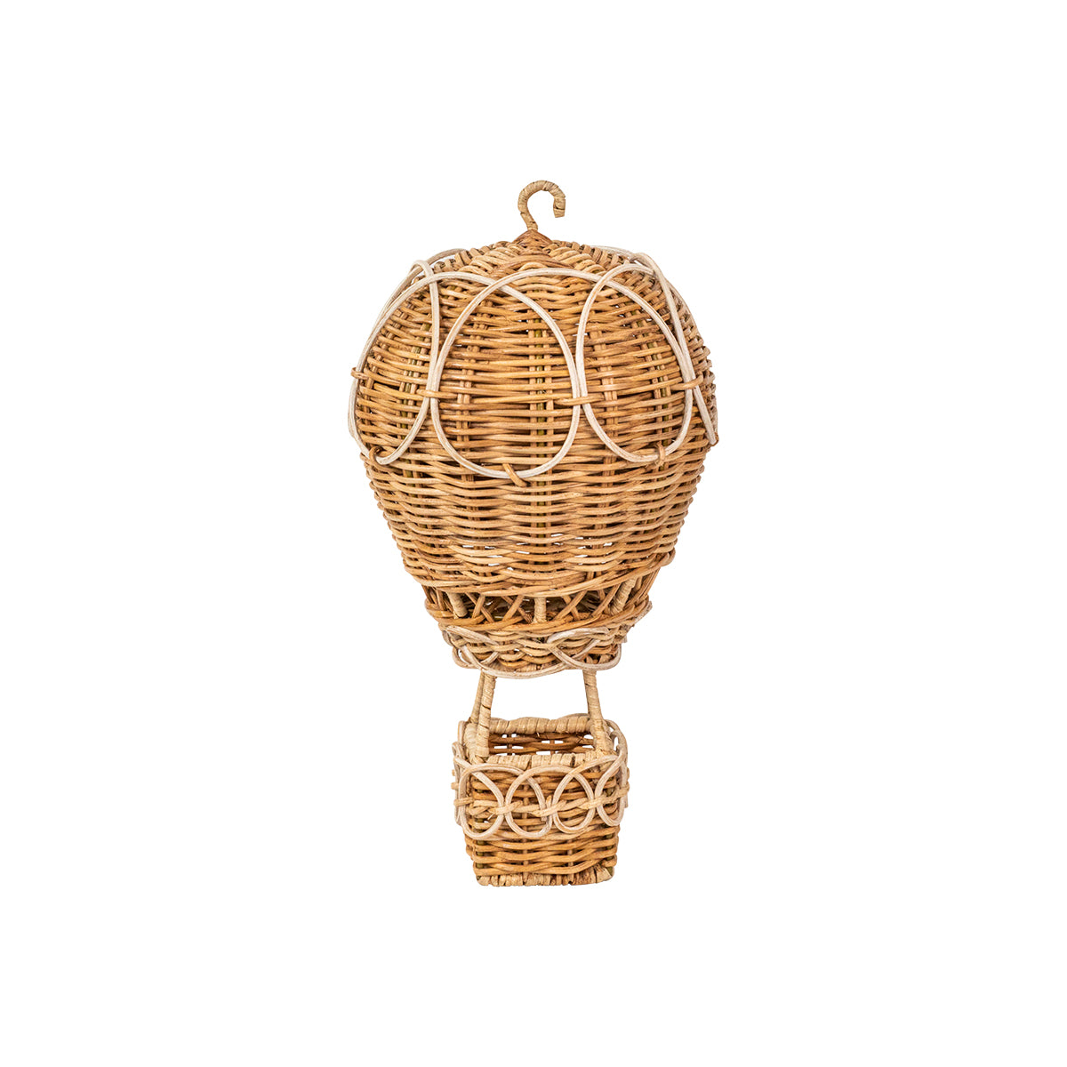 Reminiscent of found treasures from a Provencal French market, this whimsical wicker statement piece is a wonderful addition to any entertaining enthusiast’s trove, ready to take decorating dreams to new heights. Made from sturdy woven rattan, the basket can stand alone on the table as a centerpiece or hang aloft from its convenient hook. Rustic and romantic, it is especially enchanting when filled with floral arrangements and festooned with coordinating ribbons.
