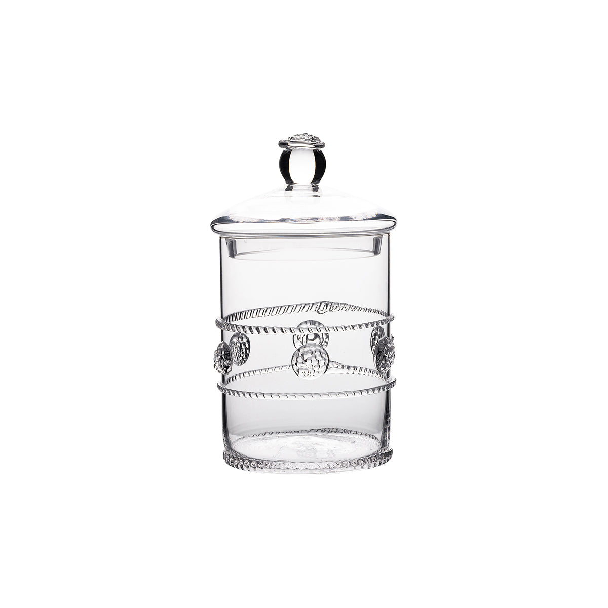 From our Isabella Collection - Dress up sparkling sugar in the kitchen or cotton balls in the bath for a refined style that leaves no stone unturned. Remove the lid for a perfect little vase.