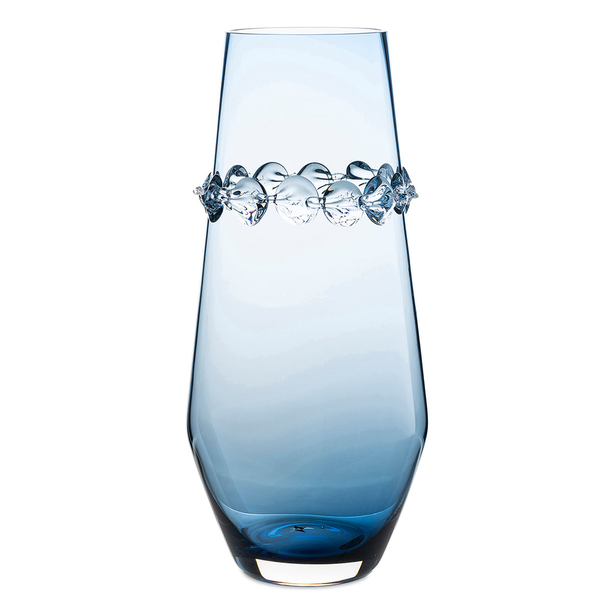 In a tranquil blue hue adorned with a coquettish, flower-like collar, this vase not only has substantial height for your most treasured blooms, but will stand out with such distinctive coloration.