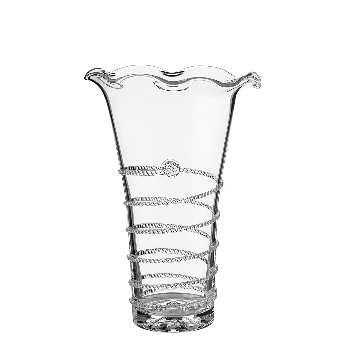 Part of our Amalia Collection and sporting a new flared rim, this 9" vase is bedecked with a signature spiral and is the perfect size for a statement bouquet of stemmed roses.