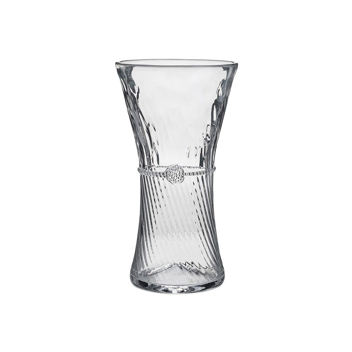 This neatly belted vase is the perfect silhouette for a dozen romantic roses or playful tulips. Brighten up a bedside table or set atop a dresser or desk in your home office.