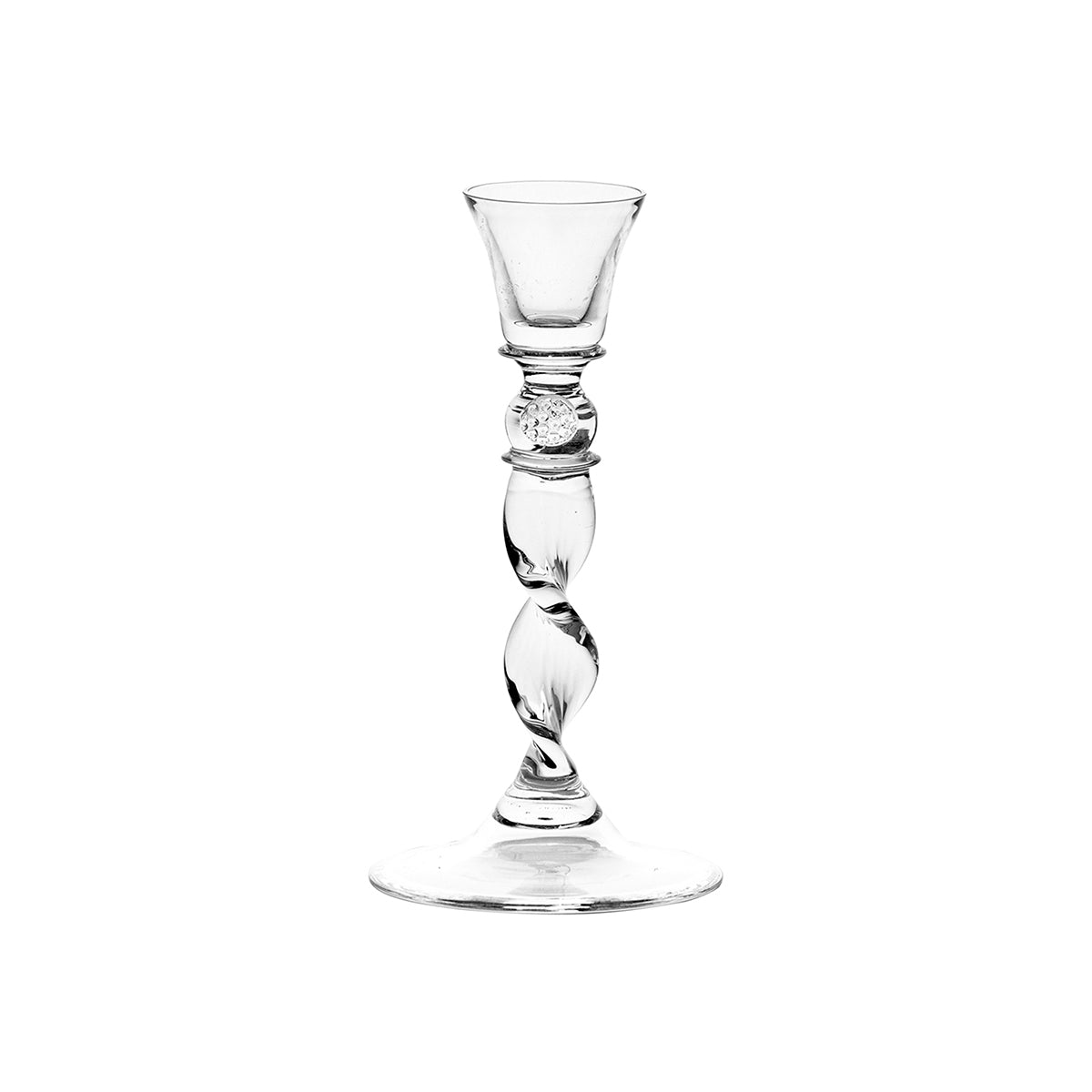 Go ahead - make a scene. Instantly transform the mundane into magical with our exquisitely handcrafted candlestick that adds sparkle and splendor to any setting. Of artisanal mouth-blown glass, it is a bit like Cinderella’s famous slippers - the ultimate finishing touch!