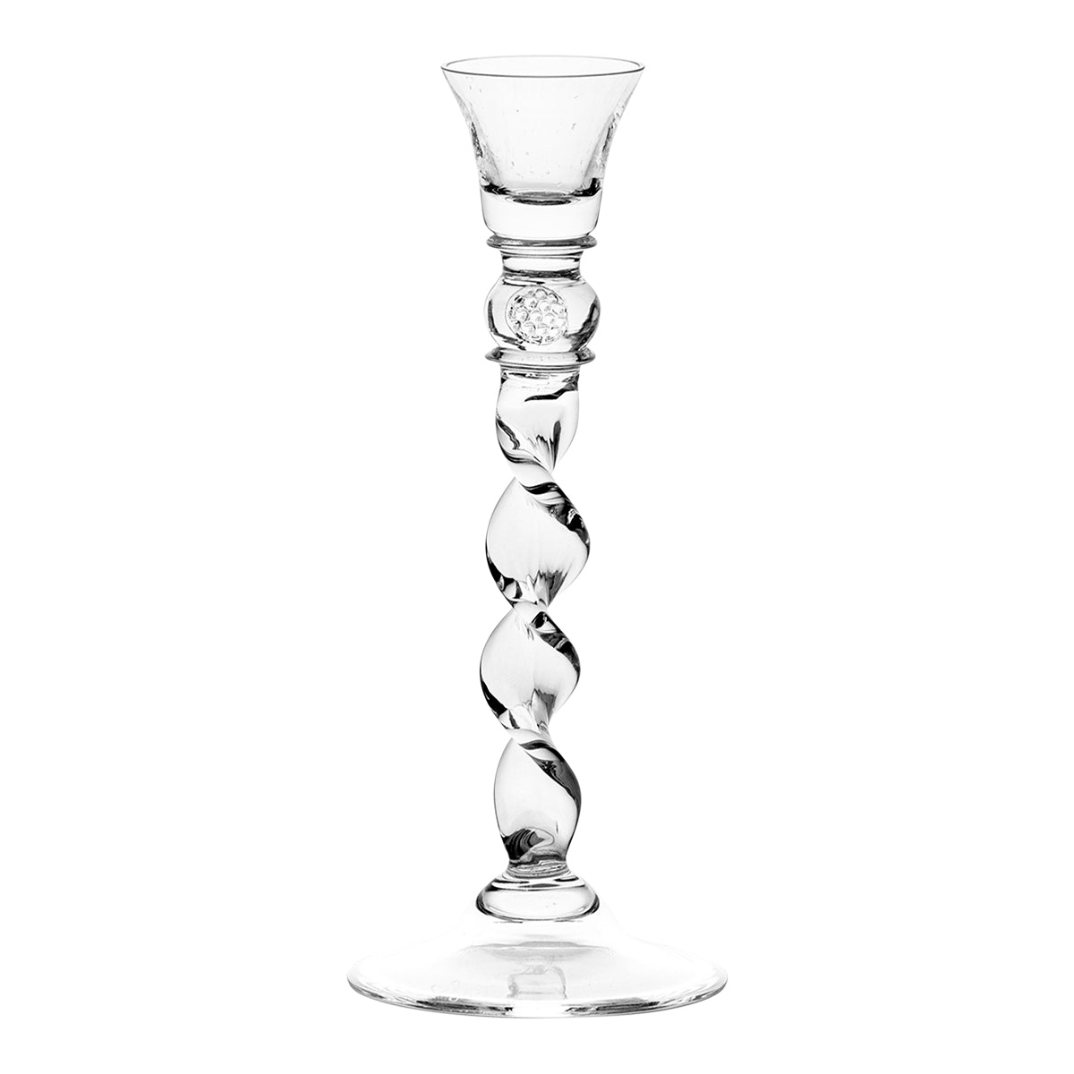Go ahead - make a scene. Instantly transform the mundane into magical with our exquisitely handcrafted candlestick that adds sparkle and splendor to any setting. Of artisanal mouth-blown glass, it is a bit like Cinderella’s famous slippers - the ultimate finishing touch!
