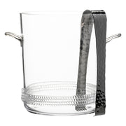 From our Dean Collection- Our handsome, mouth blown glass is grounded with a subtle glass rope base in this beautiful ice bucket and tongs is particularly perfect when brimming with ice cold bubbly.
