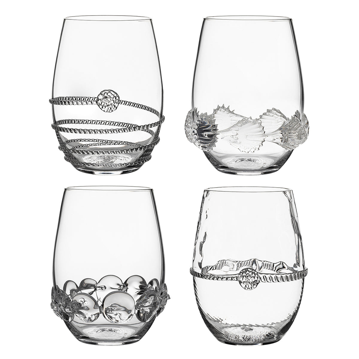 Set 4 Stemless Wine Juliska Heritage Coll G Box mouth-blown glass, detail view