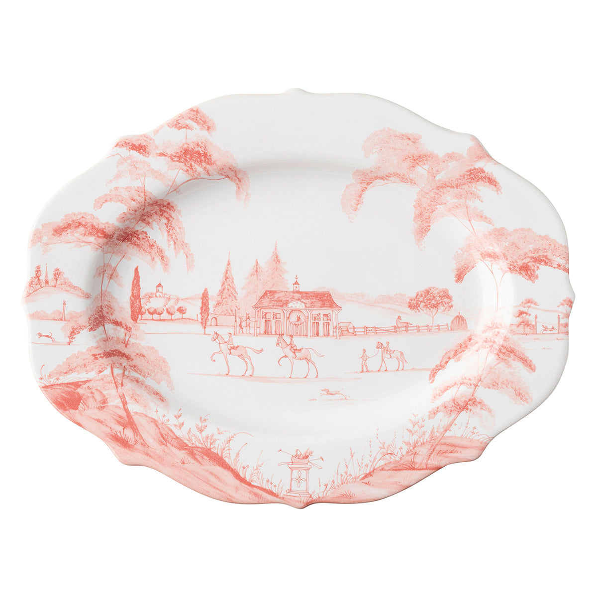From our Country Estate Collection- Bring a dash of the graceful equine and noble pursuits to the table with this stately serving platter that serves as handsome housing for everything from Sunday roast to an assortment of cheeses.