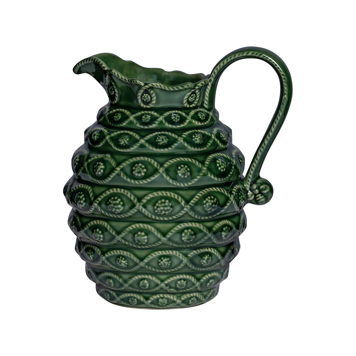 An homage to the dancing pollinators of every garden, this hive-shaped pitcher in exclusive green glaze is unabashedly charming and ideal for everything from sweet iced tea to bunches of beautiful blooms. 