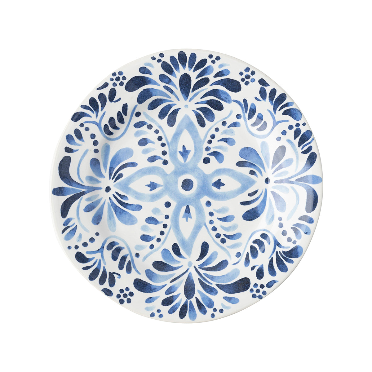 From our Wanderlust Collection- A journey to the sandy Iberian coast inspired this Iberian Journey motif. We've reinterpreted this region's stunning cobalt blue painted tiles onto key accent pieces such as this dessert/salad plate.
