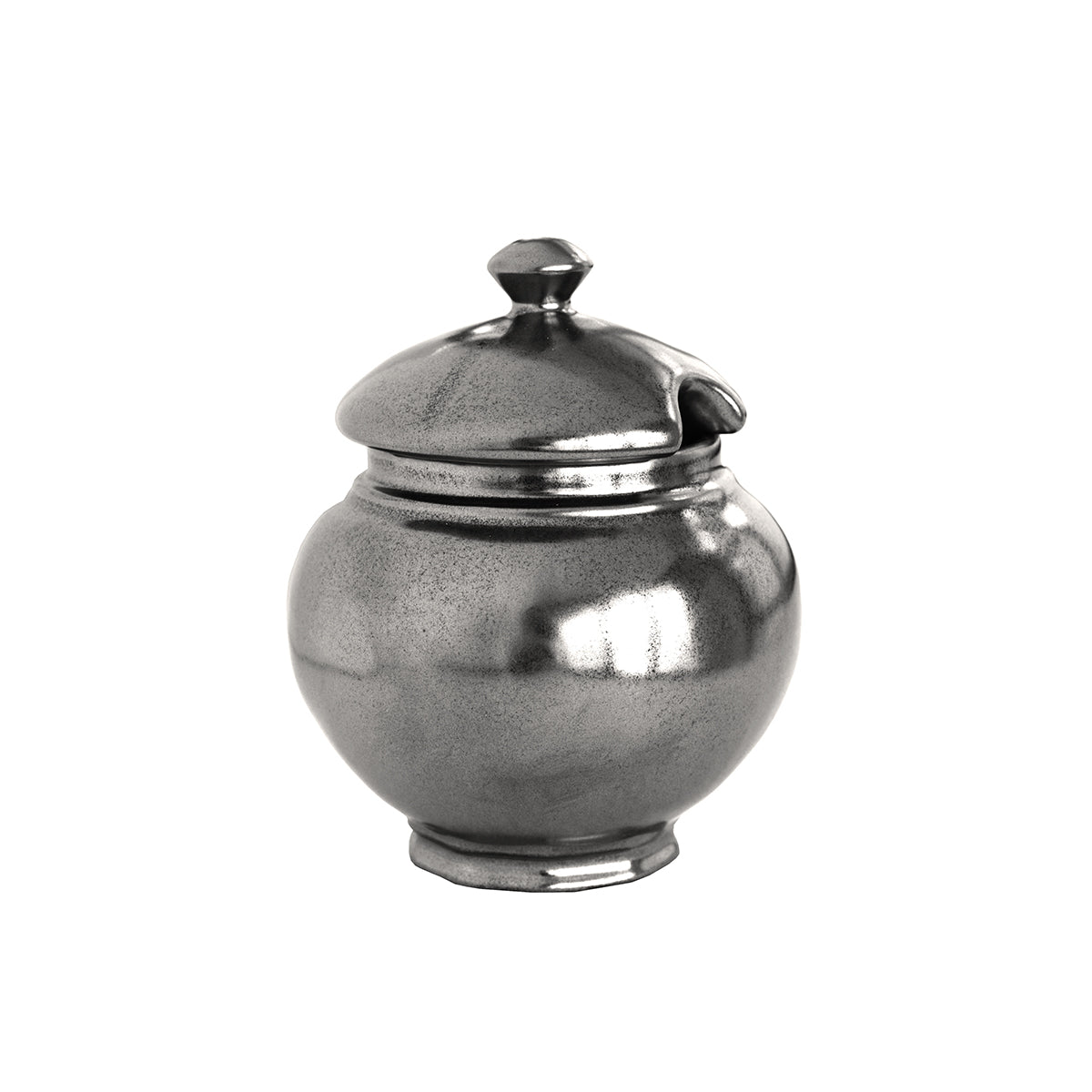 From our Pewter Stoneware Collection - Snow-white sugar sparkles with contrast in this portly bowl, which also holds condiments, relishes, and jams. We love homemade peach preserves infused with Earl Grey tea leaves.