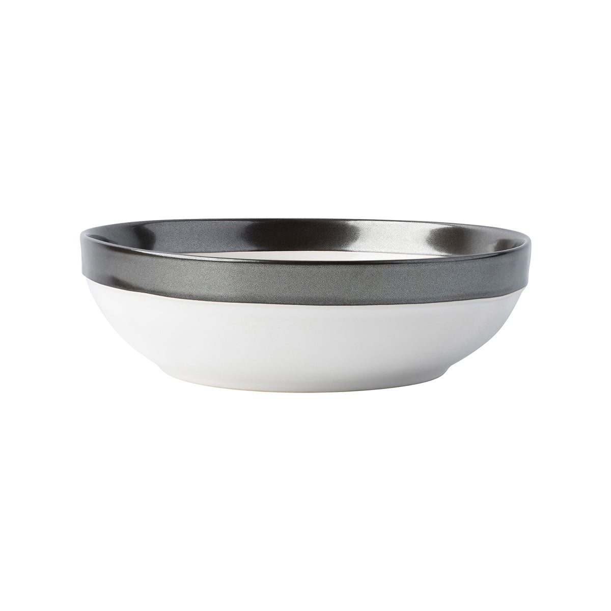 From our Emerson Collection-Rimmed in burnished Pewter Stoneware, our Emerson collection is elegant, rich and warm. This coupe bowl is subtly chic and ideal for generous portions.