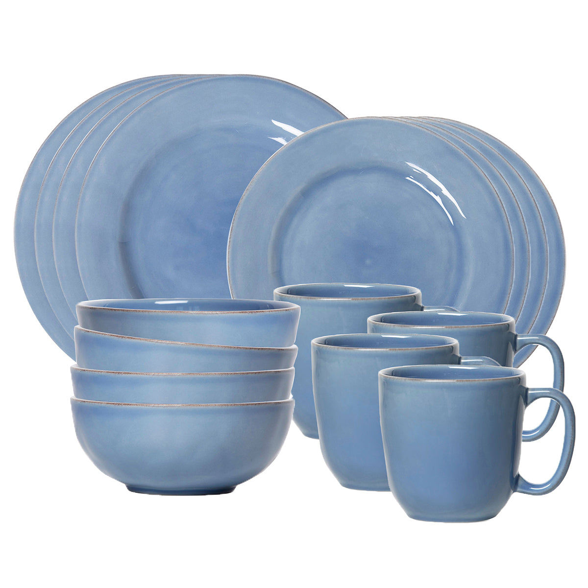 A Puro dinnerware set for the discerning new homeowner or entertainer, this bundle includes 4 dinner plates, 4 dessert/salad plates, 4 cereal/ice cream bowls and 4cofftea cups - all in new Chambray blue hue.