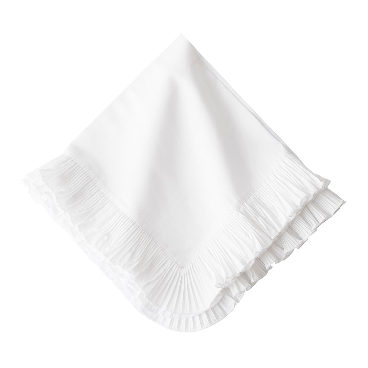 From our Linens Collection- Ridiculously feminine and irresistibly pretty, our knife pleat ruffle festoons this crisp Mademoiselle napkin.