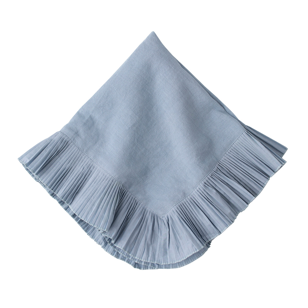 Ridiculously feminine and irresistibly pretty, our Mademoiselle napkin in dreamy chambray blue with knife-pleat ruffle border adds romantic emphasis to every tablescape.