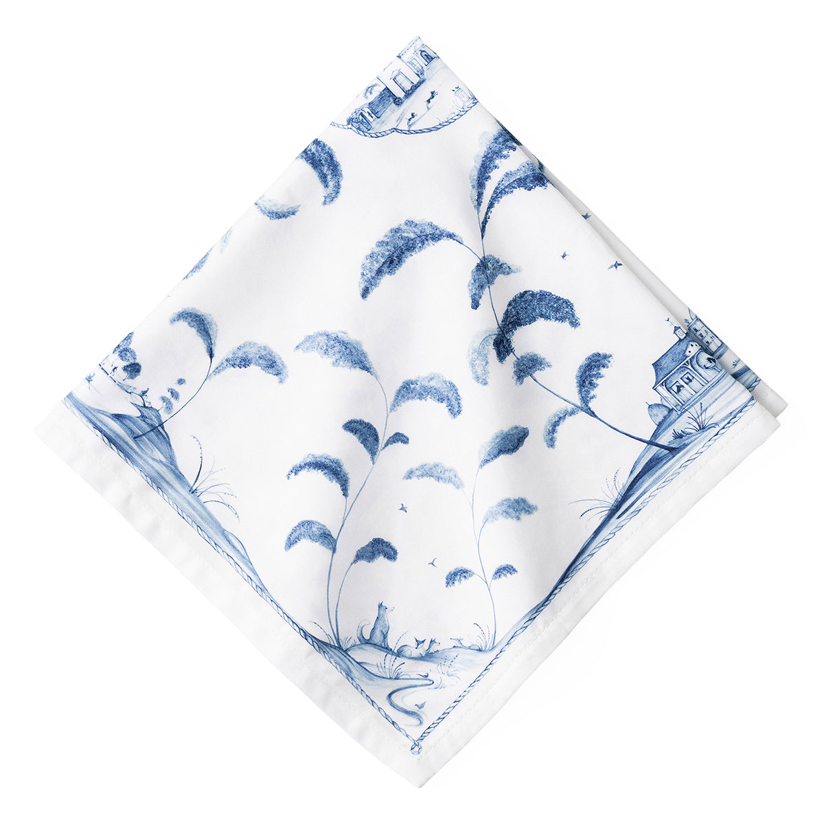 Depicting the charming, historical English country side, our Country Estate pattern in antique blue truly adds a subtle elegance to our napkins. This napkin is digitally printed on 100% cotton.
