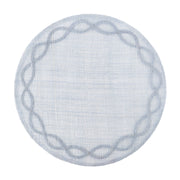 In a stately yet soft blue, our French-inspired, filigree placemat is sure to impress your guests. It's truly a work of master workmanship with encircled weave pattern and a lovely backdrop to frame your place settings.