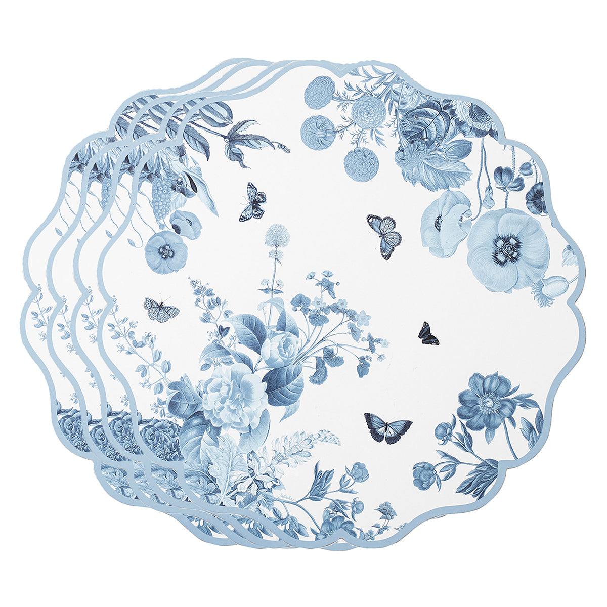 Durability meets design with this set of 4 cork backed placemats. Featuring our dreamy floral motif in hues of blue, these will set a gorgeous foundation to any setting and can stay on your table from breakfast straight through the end of the day - simply wipe clean with a damp cloth as needed!