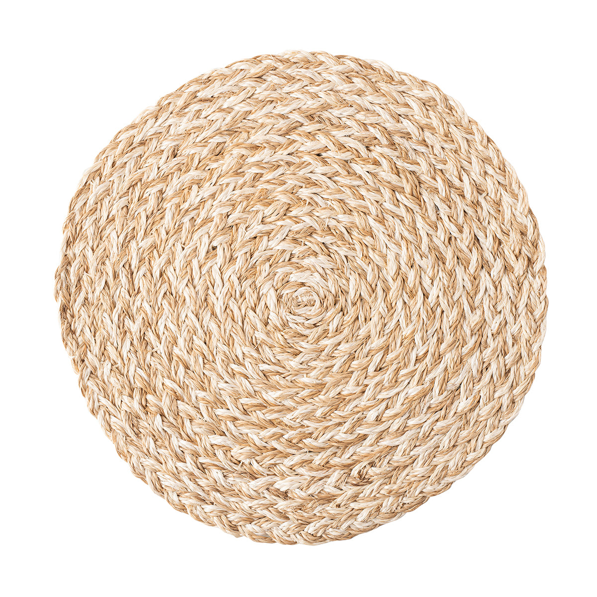 Set the foundation for your place setting with these two-toned, woven straw white placemats. Made of natural woven fibers, these circular mats provide a rustic yet refined base to layer your everyday dinnerware ? from a casual family dinner to an elevated outdoor affair.