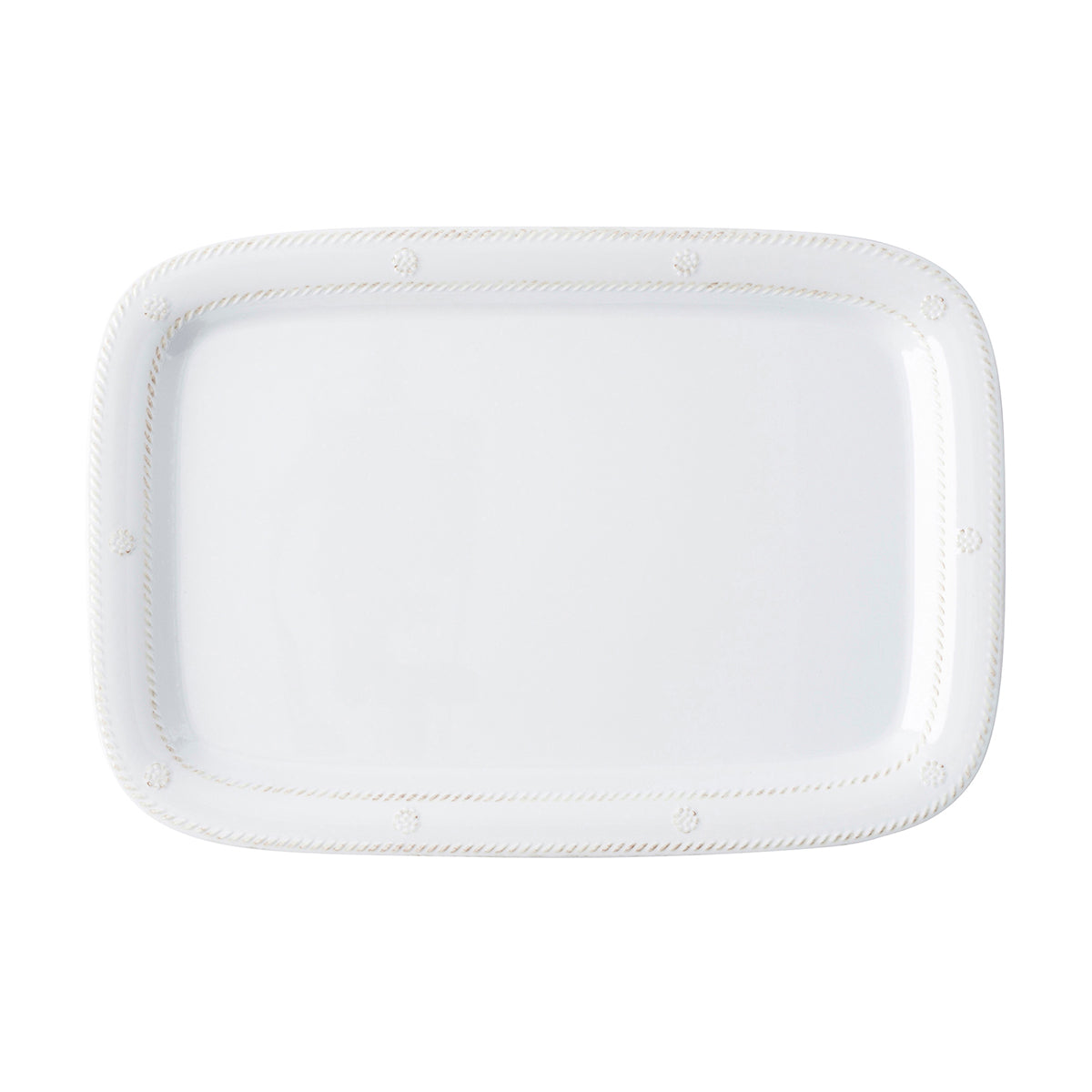 From our Al Fresco Collection- Trimmed with our simple thread and adorned with a sprinkling of berries, this durable serving tray will transport your dinner directly from the grill to your table with ease.
