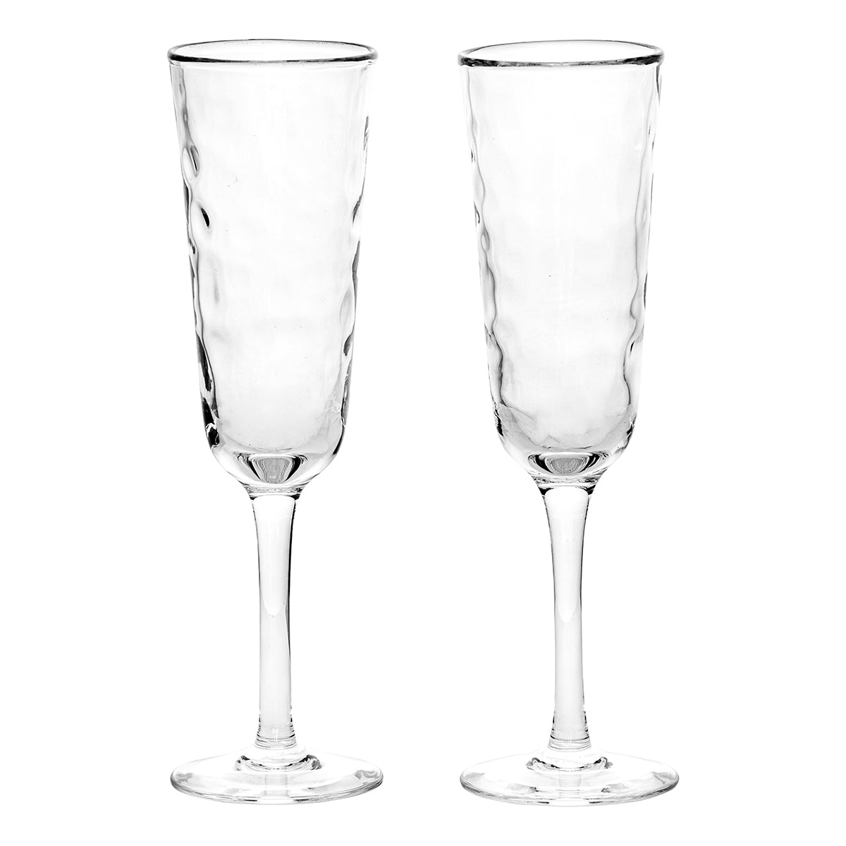 Crafted to subtly shimmer like sunlight-dappled water, our Carine flutes become decadently brilliant when filled with bubbly. Cheers to milestone moments, sunsets, and good vintages.