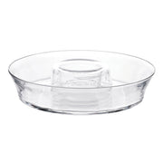 Keep it chic with this chip and dip server that elevates the humble to something a bit more special. Simple, textural lines in handsome mouth-blown glass, this piece allows you to easily present your favorite chips and dips with a splash of elegance. 