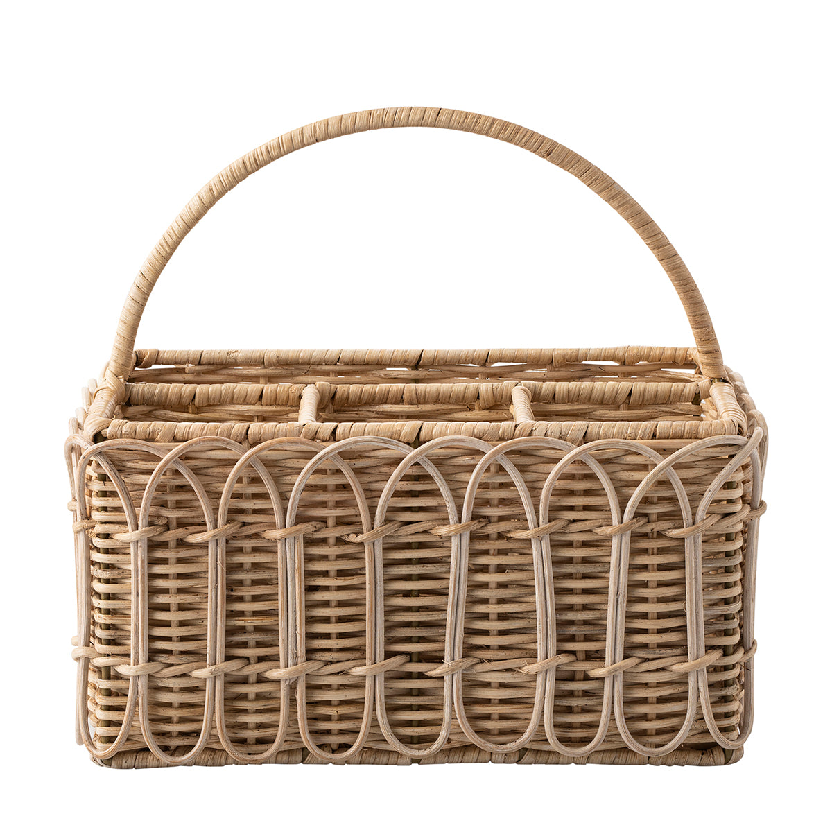 Al fresco feasts and boisterous buffets are kept tidy with this chic caddy that organizes utensils, napkins, and condiments while delivering an element of natural beauty in handwoven rattan.