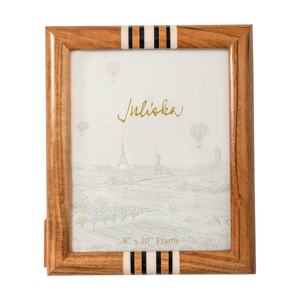 Warm and welcoming hand-turned acacia wood is accented with chic black and white stripes of hand-applied resin - making these handsome frames a naturally beautiful way to display your most treasured moments. 