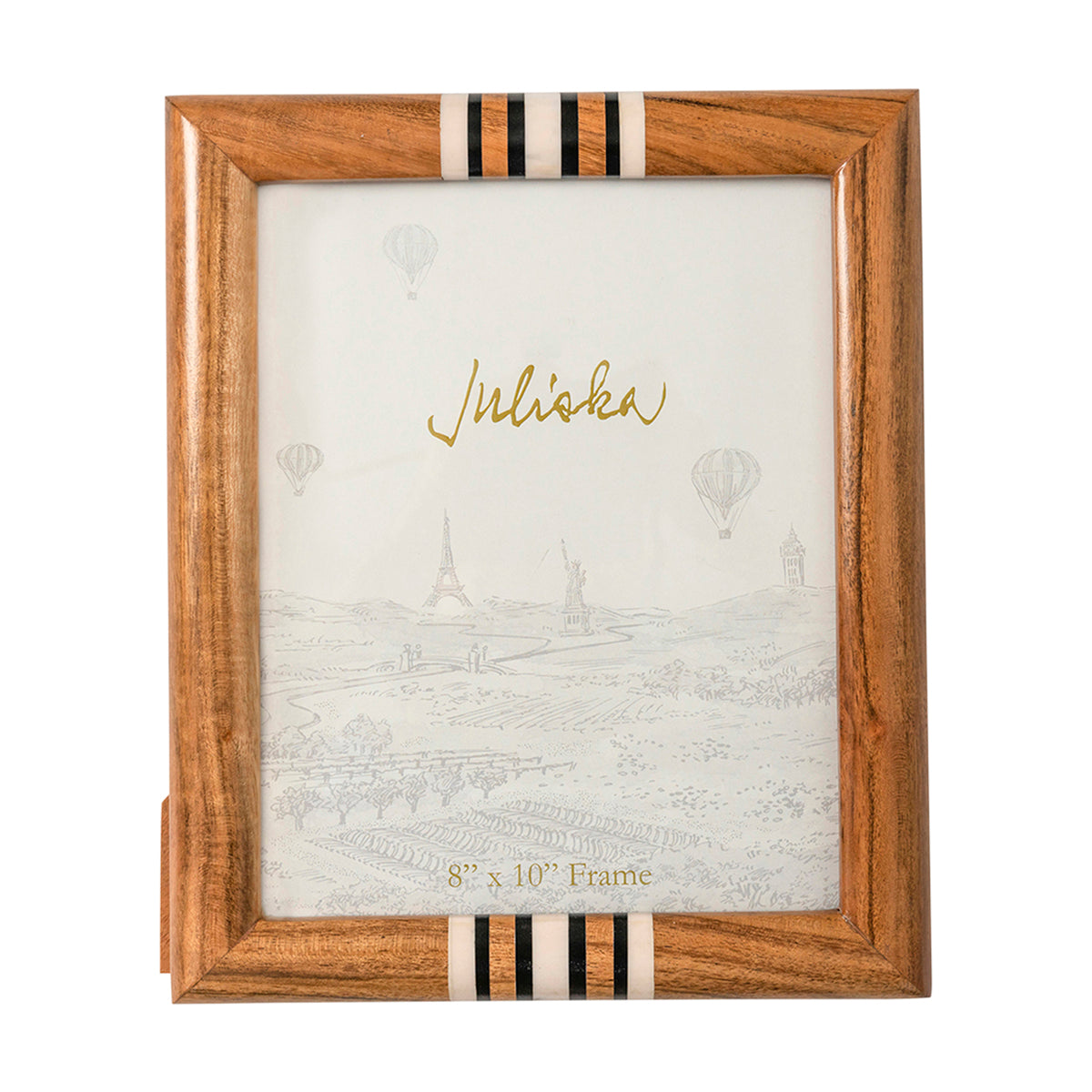 Warm and welcoming hand-turned acacia wood is accented with chic black and white stripes of hand-applied resin - making these handsome frames a naturally beautiful way to display your most treasured moments. 