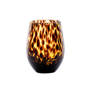 This richly hued tortoiseshell stemless wine glass, with translucent brown body and dark specks, is perfectly poised to hold your favorite vintage, cocktail or mocktail of choice. 
