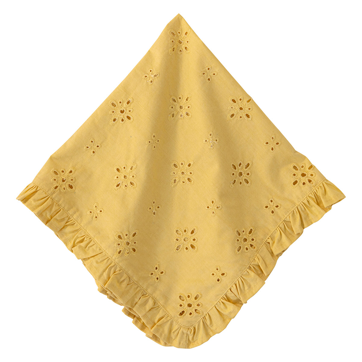 With a sprinkling of dainty eyelet cutouts and a sweet, ruffled border, these cotton napkins are equally elegant and relaxed. Available in fresh colors that are ideal for sunny settings, they breathe instant texture and a little understated loveliness to any tablescape. 