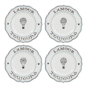 Four salad plates with the L'Amour Toujours balloon design painted on them.