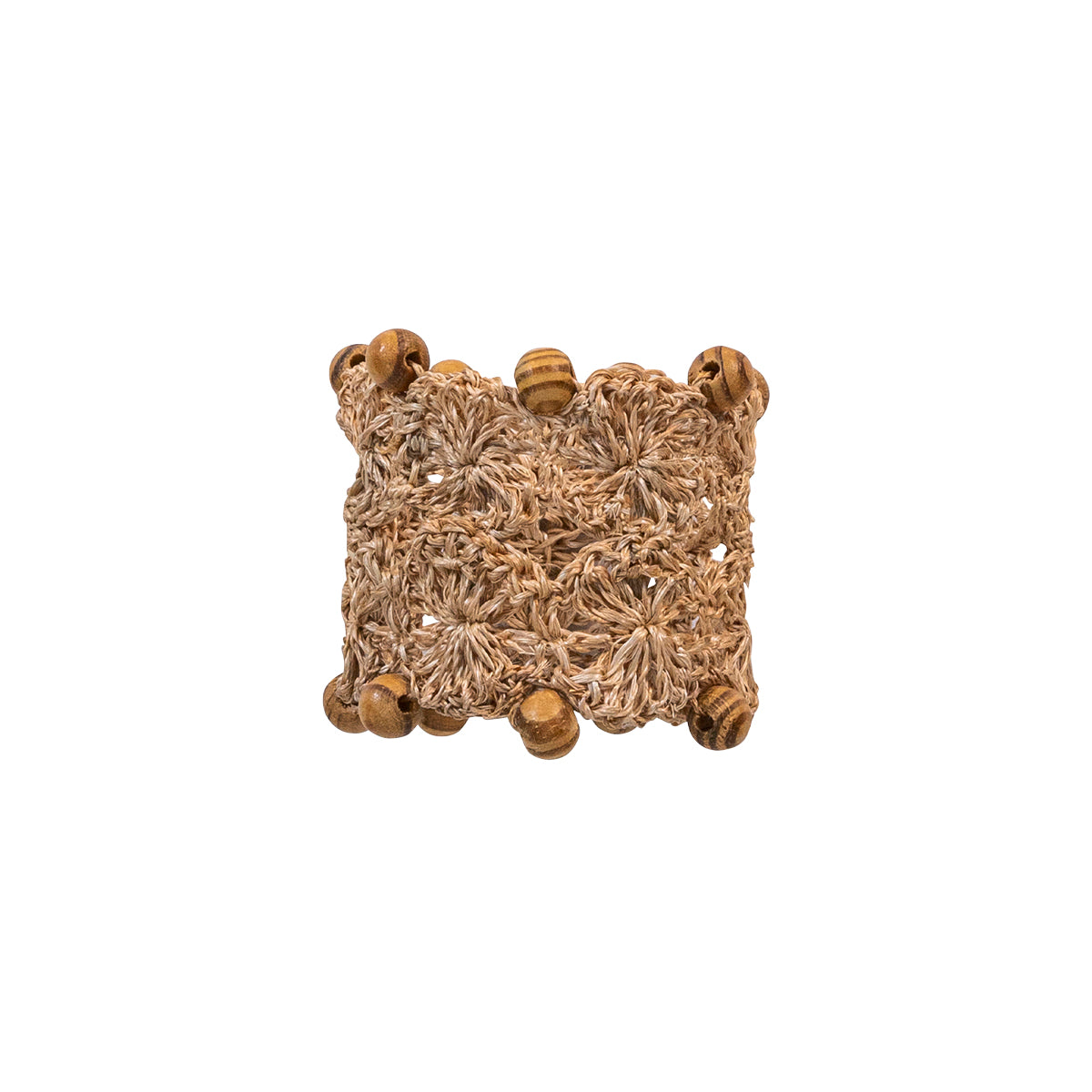 These hand-crafted napkin rings are made of intricately woven Abaca fibers and embellished with wooden beads for a look that is naturally textural, casual, and a bit bohemian - yet when encircling a lovely linen napkin - undeniably put-together and chic.  