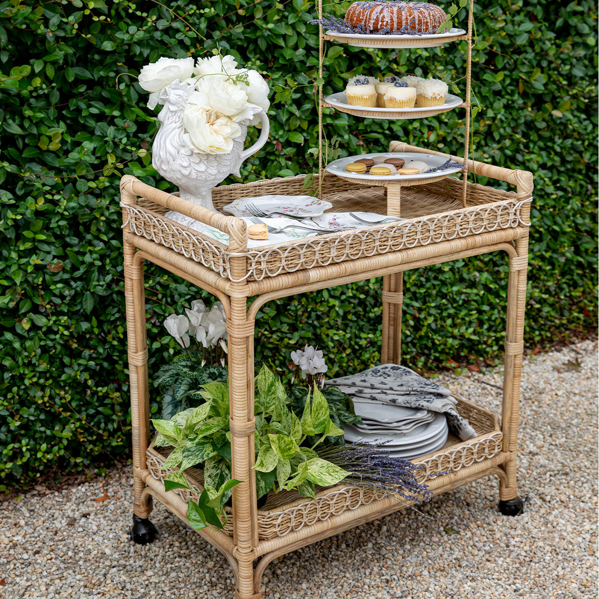Provence Rattan Bar Cart - Whitewash | Juliska